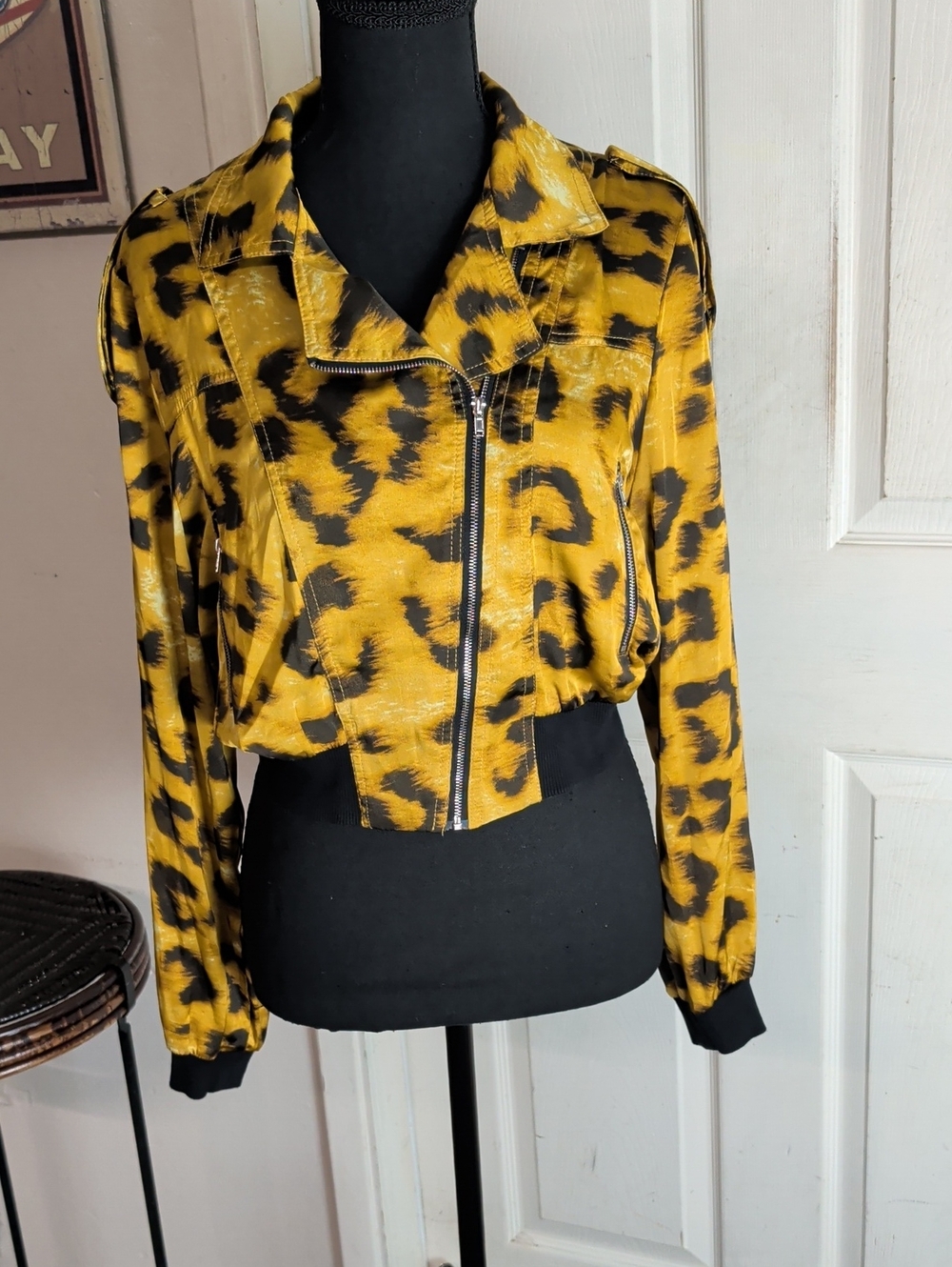 Beulah Long Sleeve Leopard Print Moto Jacket Size, Medium